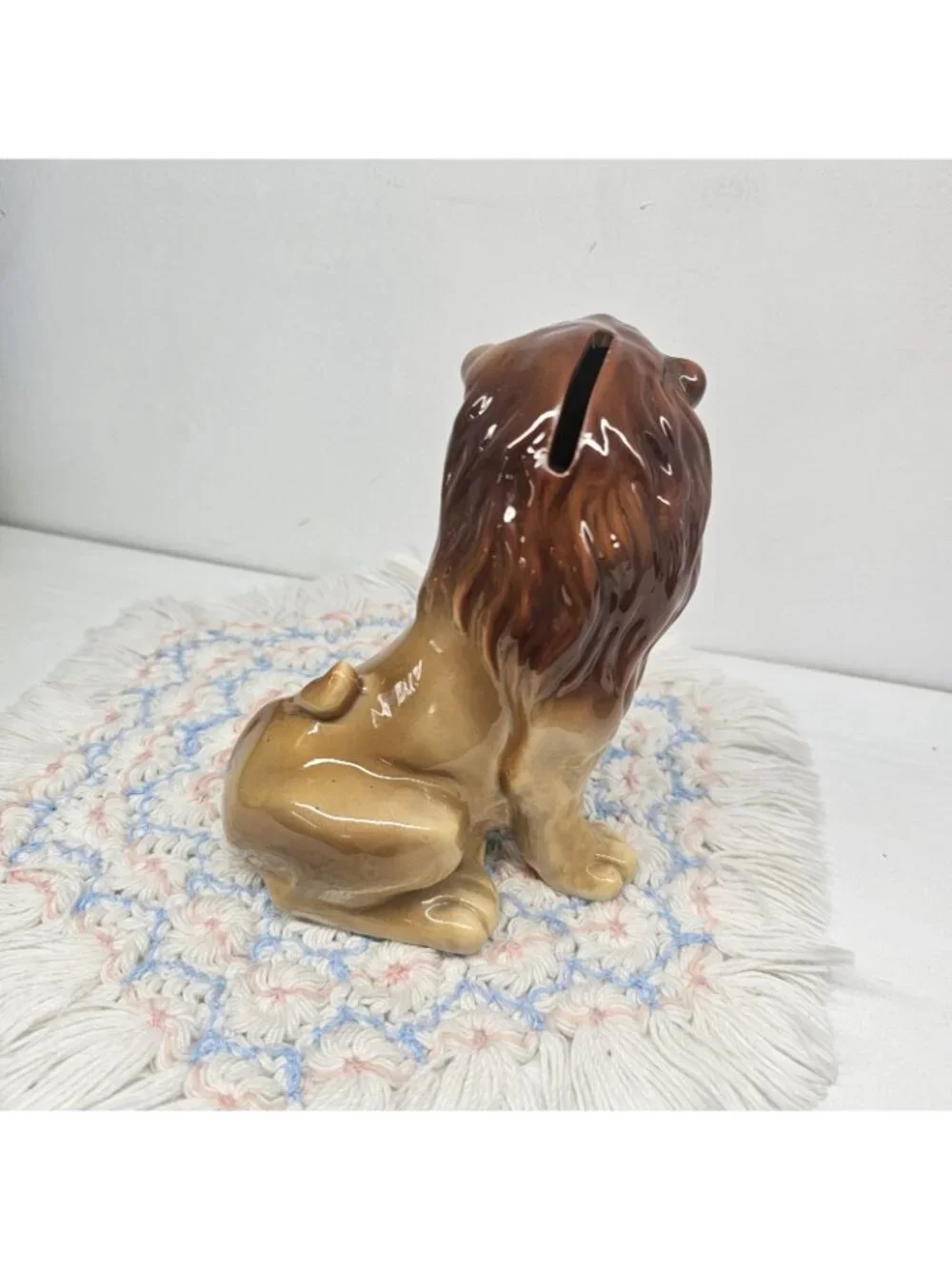 Vintage 1981 Otagiri Lion Ceramic Coin Bank Japan OMC Gold Sticker & Stopper